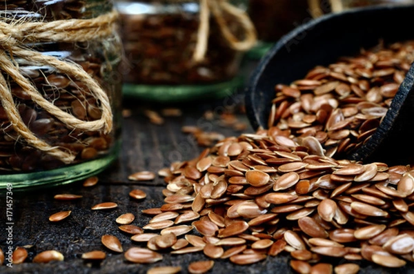 Obraz flaxseed in jar on  table