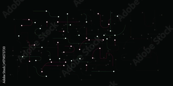 Fototapeta Abstract lines technology on black background | Futuristic Abstract Electronic Circuit Connection Technology Background | High Tech Computer with Science and Technology | Vector Illustration