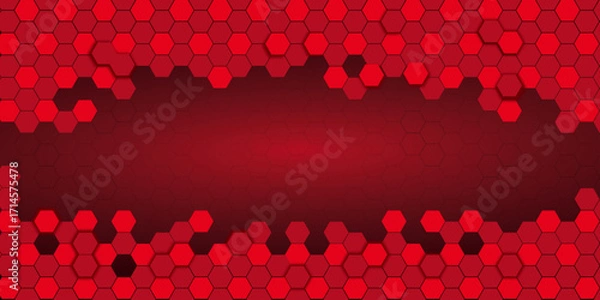 Fototapeta Abstract red hexagons pattern technology overlaps background with space for text | Futuristic science and technology concept digital hi tech concept. Vector illustration