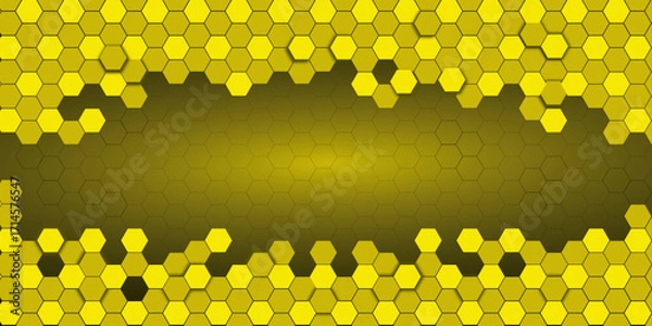 Fototapeta Abstract yellow hexagons pattern technology overlaps background with space for text | Futuristic science and technology concept digital hi tech concept. Vector illustration