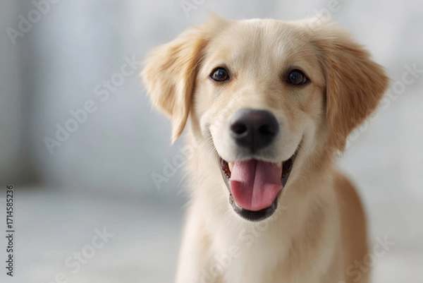 Fototapeta joyful dog portrait set against clean minimalist background that highlights its playful personality and charm