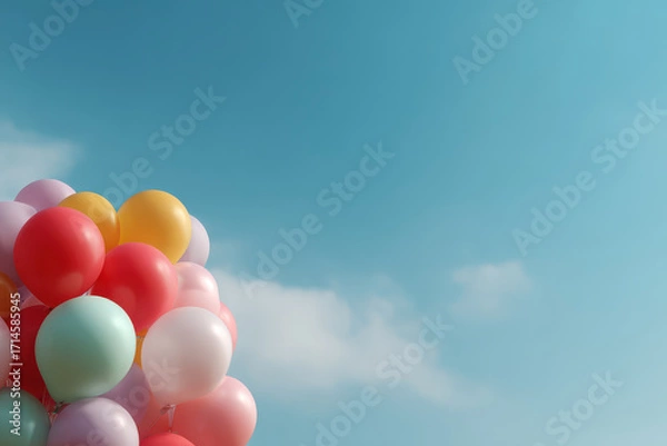 Fototapeta photorealistic and ultraminimalistic portrayal of smiling sky adorned with numerous bright balloons