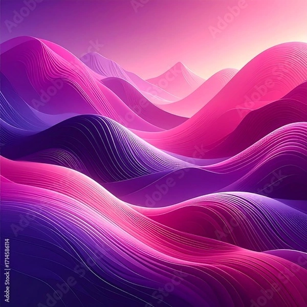 Fototapeta A vibrant, abstract landscape of layered, undulating lines in shades of pink and purple, creating a dynamic and captivating visual effect.