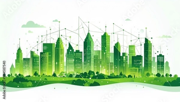 Obraz Green city skyline eco friendly sustainable urban development concept