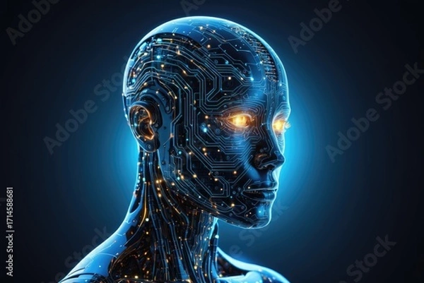 Fototapeta Futuristic Artificial Intelligence Interface with Glowing Digital Circuitry 2