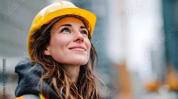 Obraz Confident Female Construction Worker at Urban Site