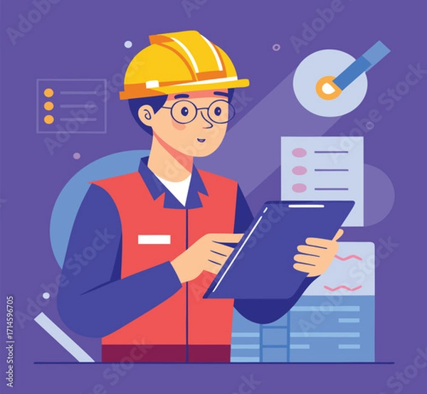 Fototapeta construction worker with clipboard