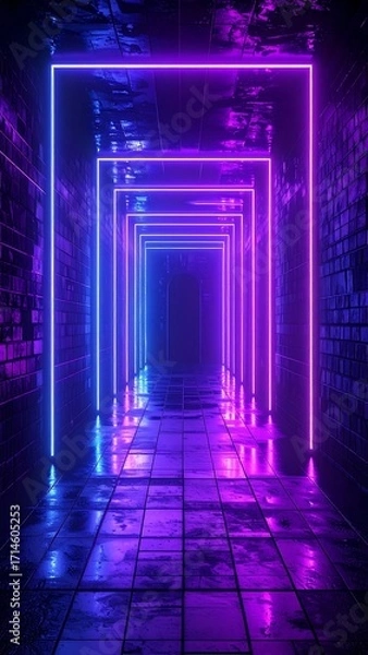 Fototapeta Neon tunnel corridor with vibrant lighting