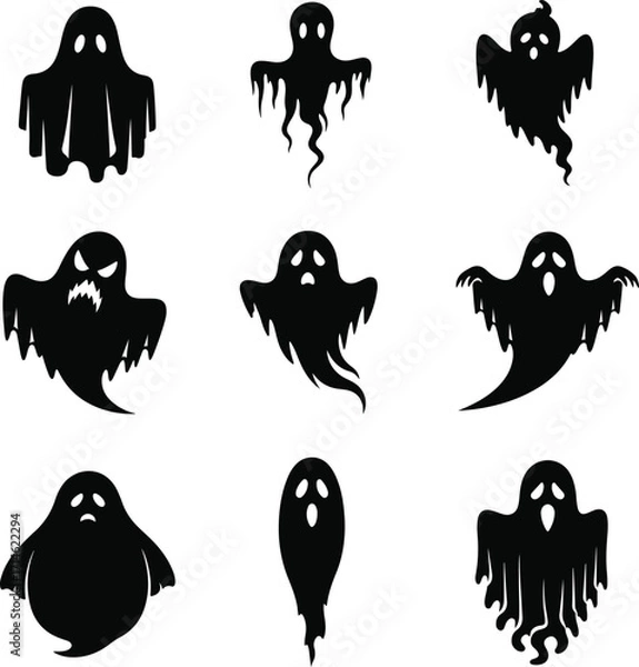 Obraz Halloween Ghost Silhouette Vector Set