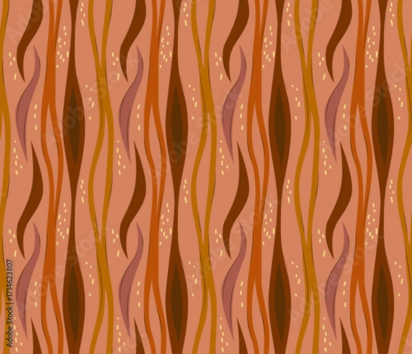 Fototapeta Hand drawn organic shape wavy lines seamless pattern design in warm earth tones