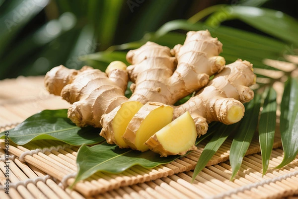 Obraz Fresh Ginger Root on Bamboo Mat