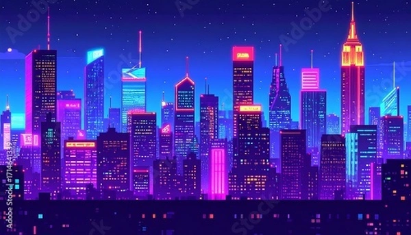Fototapeta Neon-lit cityscape at night
