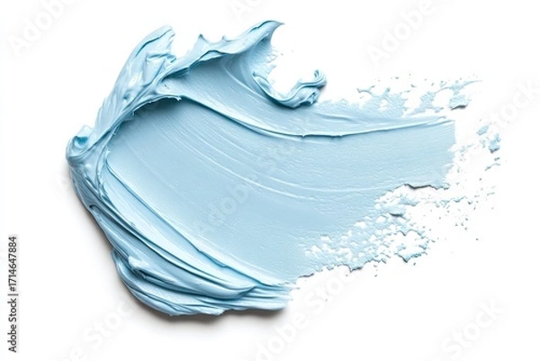 Fototapeta Light blue cream texture on a white background, creating a soothing and refreshing visual