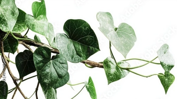 Fototapeta Tropical liana with verdant heart-shaped foliage trailing against pristine backdrop