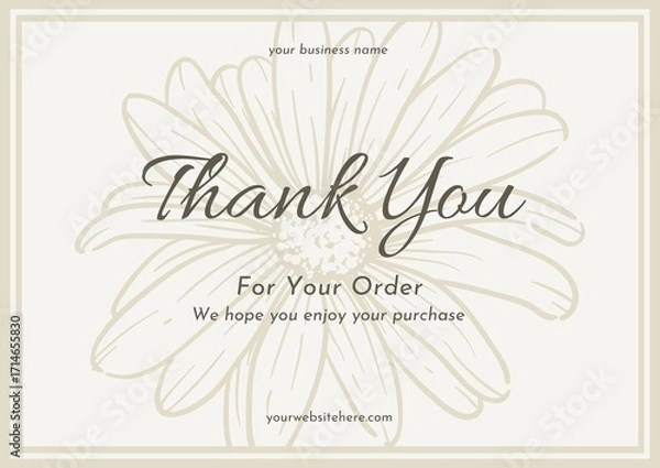 Fototapeta Greeting card template design, thank you card with floral background, thank you card. Part 114 190925