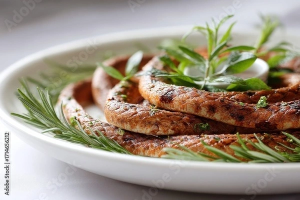 Fototapeta Deliciously arranged platter of cooked snake garnished with fresh herbs and spices