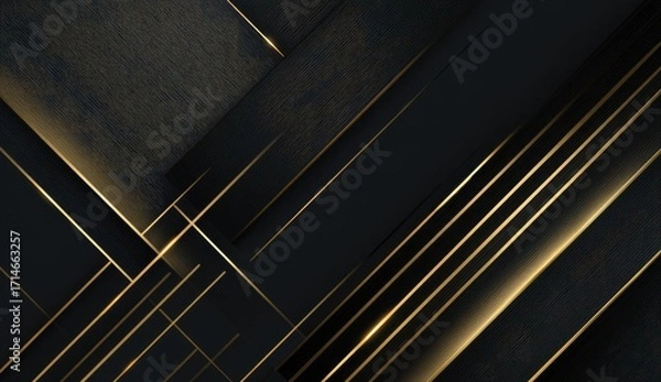 Fototapeta Dark navy blue background with intersecting, golden, textured lines