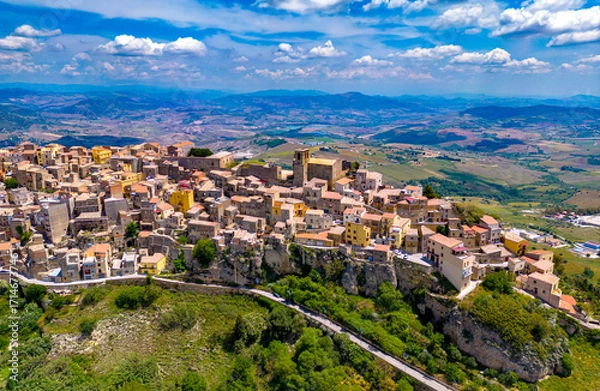 Fototapeta View of Calascibetta, in the Province of Enna, Sicily, Italy