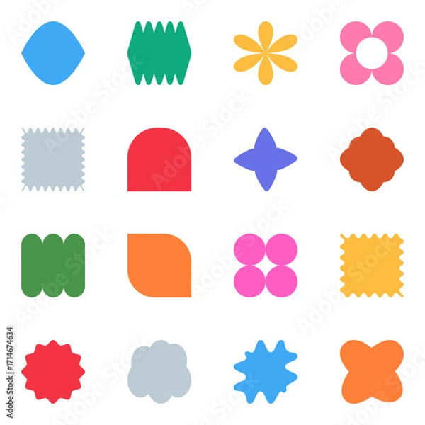 Fototapeta Set color figure pencil. Hand-drawn crayon design elements: round, square, and triangular shapes in a fun, kid-friendly style with ample copy space. 