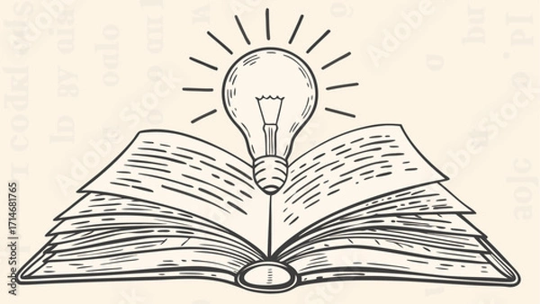 Fototapeta A stylized open book with a light bulb emitting rays above it symbolizing knowledge and inspiration idea