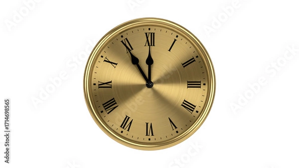 Obraz Elegant gold clock with roman numerals showing eleven o'clock on transparent background