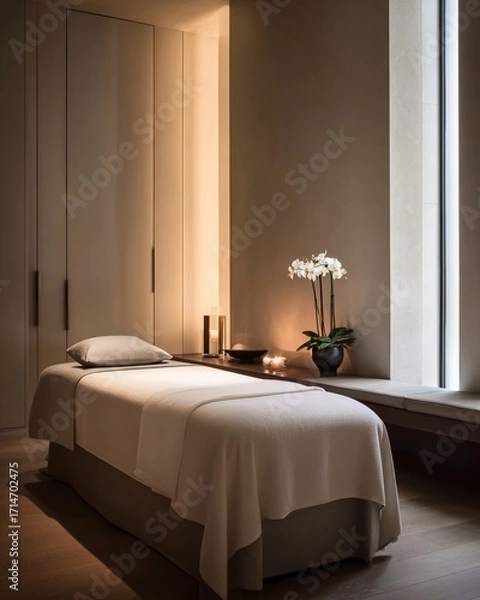 Fototapeta Tranquil Massage Therapy Room Minimalist Design for a Relaxing Treatment Experience