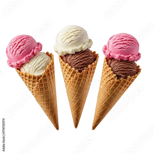 Fototapeta Delicious ice cream cones isolated on transparent background