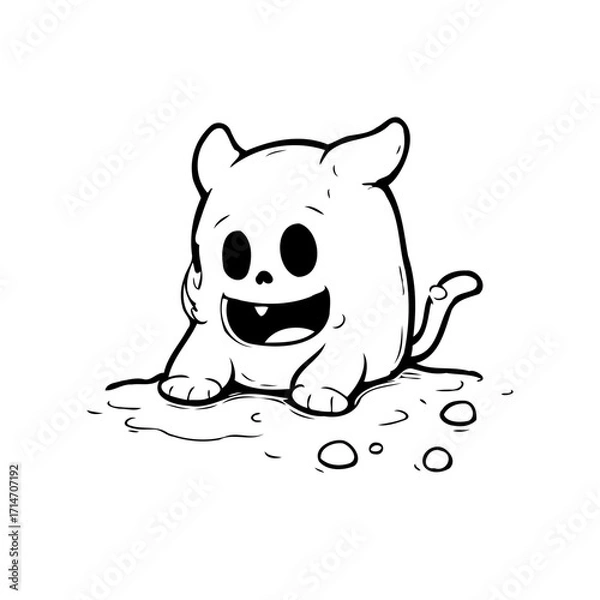 Fototapeta Whimsical cartoon creature exploration evoking simple monochrome innocence with a cute character