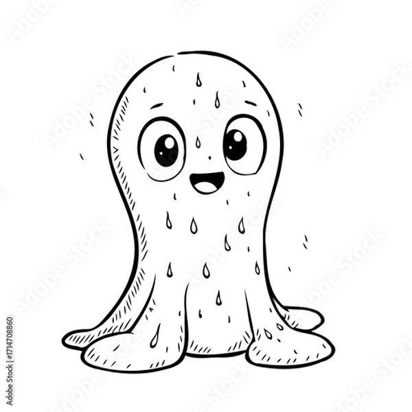 Fototapeta Whimsical water droplet character illustration with charming facial features and playful liquid