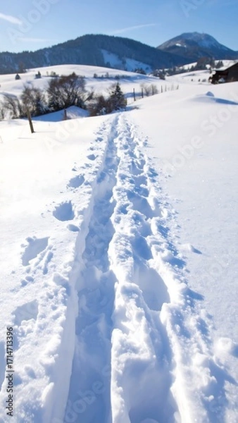 Obraz Snow-covered path in mountains