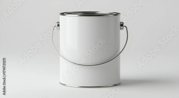 Fototapeta A blank white paint can with a metal handle, ideal for branding mockups.