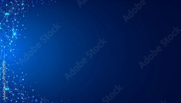 Fototapeta Dark blue and glow particle abstract background, template for design, banner, copy space