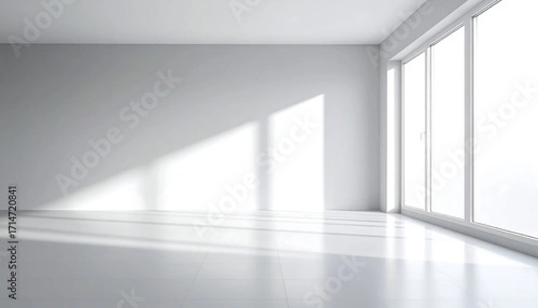 Fototapeta Empty gray studio room with abstract white background and blurred backdrop for product presentation, featuring window shadows