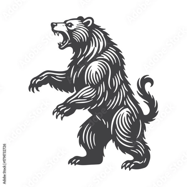 Fototapeta Roaring Bear Rampant Vector Engraving