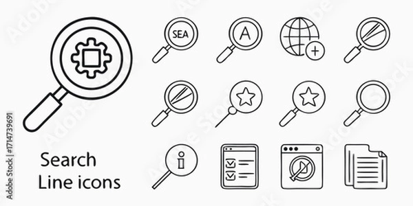 Obraz Collection of search and internet related line icons on a white background magnifying glass