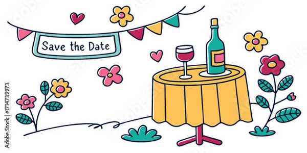 Obraz Save the Date wedding invitation elements with wine and flowers (28) vector