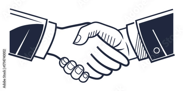 Obraz Simple line art illustration of two hands shaking in a business handshake agreement partnership
