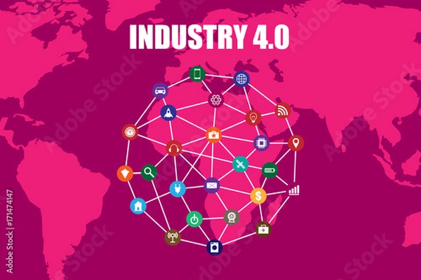 Fototapeta Industry 4.0 on the world map