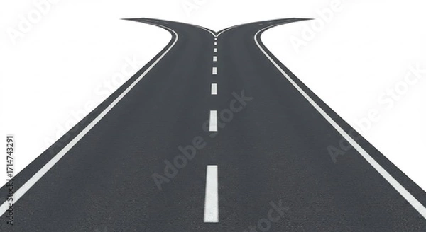 Obraz Carretera bifurcada asfalto gris claro perspectiva elevada decisi�n crucial futuro abierto. AI Generated