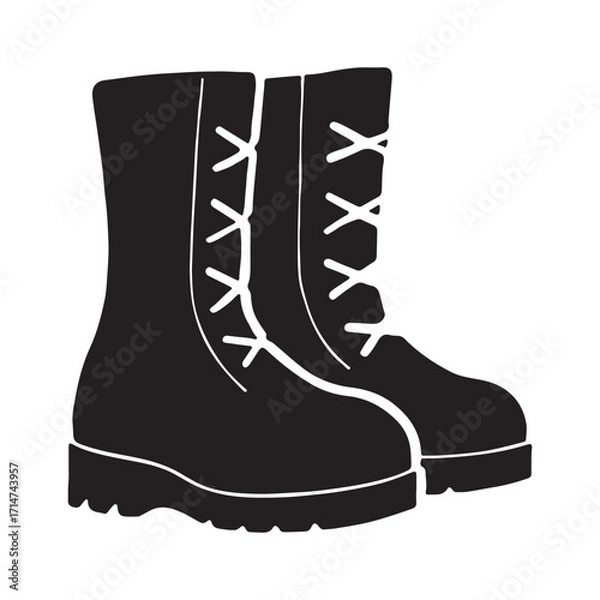 Fototapeta Vector art of pair of black combat boots for military use