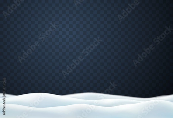 Fototapeta Snow drifts landscape isolated on transparent background. Christmas border with frozen hills and snowdrifts. Vector 3d snowbanks cover winter field