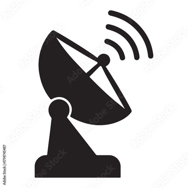 Fototapeta Vector art of black satellite dish for communication signal