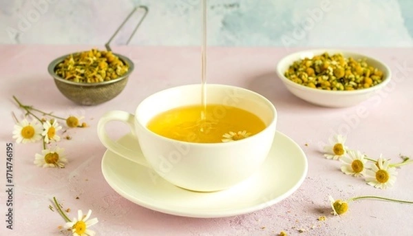 Obraz Chamomile tea being poured