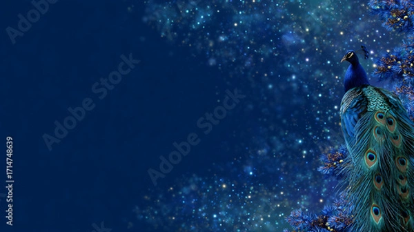 Fototapeta Krishna Janmashtami Background — Starry Night Corner Motif for Text