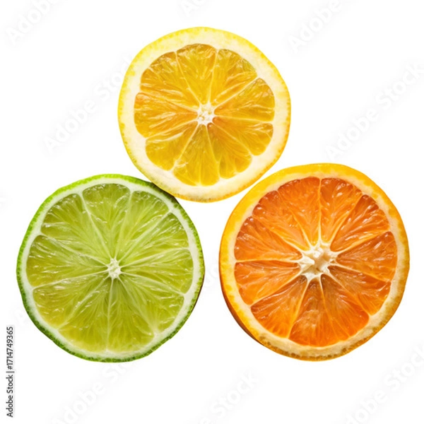 Fototapeta Sliced Lemon Lime and Orange on Transparent Background Fresh Fruit Still Life