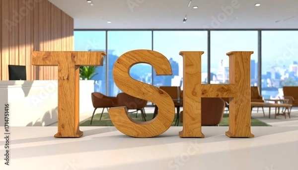 Fototapeta Modern wooden letters in a reception area