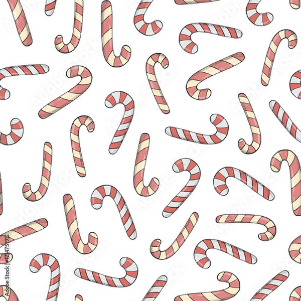 Fototapeta Candy canes seamless pattern for wallpapers, backgrounds, gift wrapping paper, textile prints, banners, etc. EPS 10