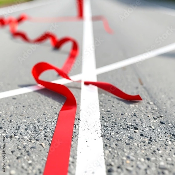Fototapeta Red ribbons on a gray surface