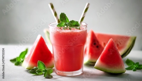 Obraz Refreshing Watermelon Smoothie With Mint In Light Background