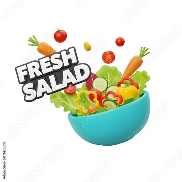 Fototapeta Fresh salad with vegetables in a bowl isolated on transparent background 3d rendering